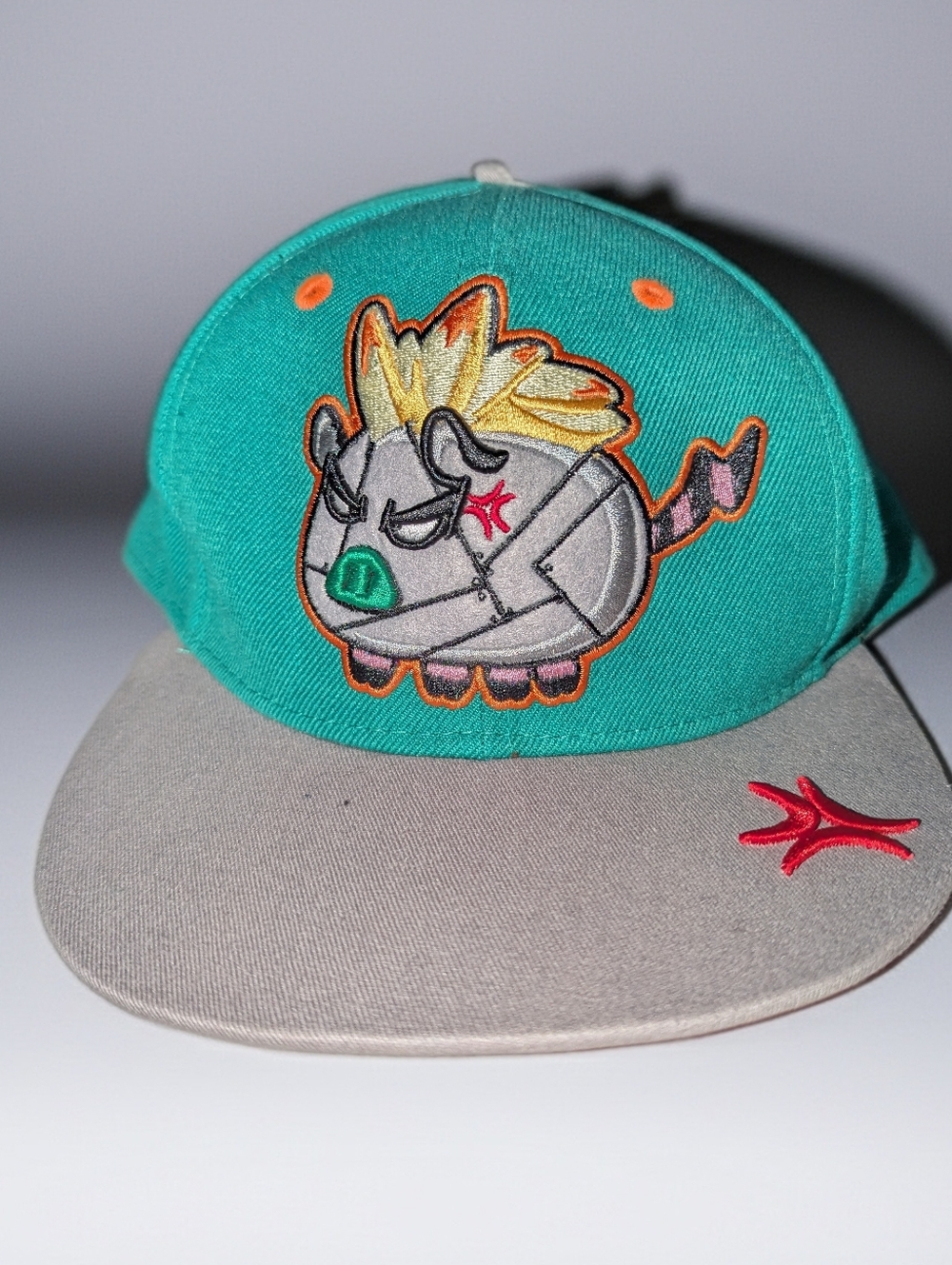CityHunter USA Angry Pig Snapback Hat Green Gray Graphic Flat Bill Cap Adjustabl